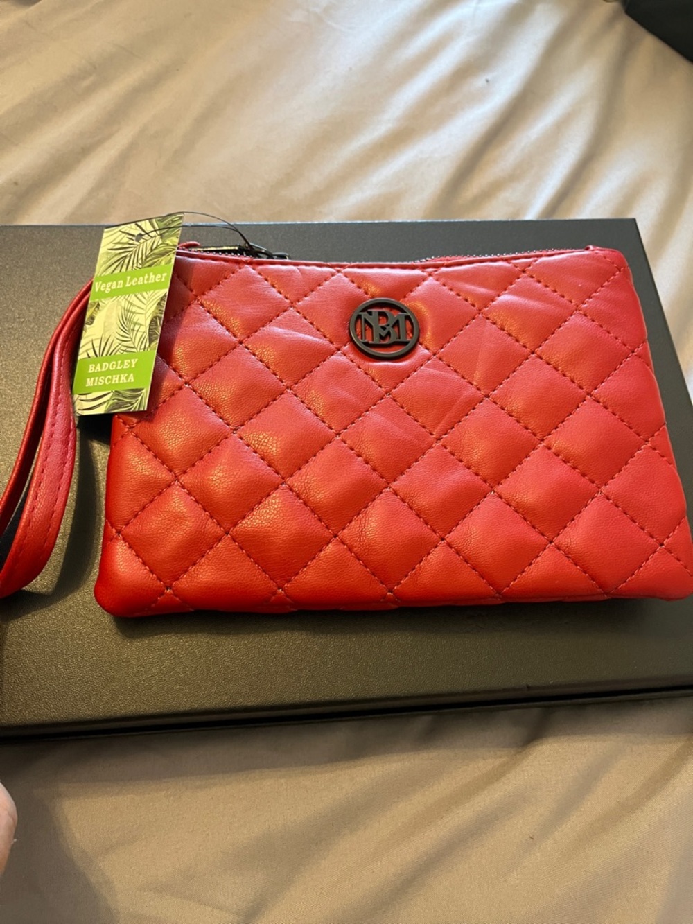 Badgley Mischka Quilted Red Wristlet Clutch